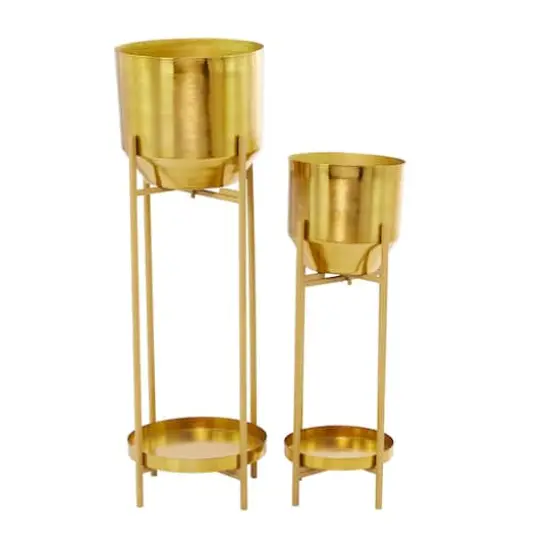 Gold Metal Planter with Removable Stand Set {7}