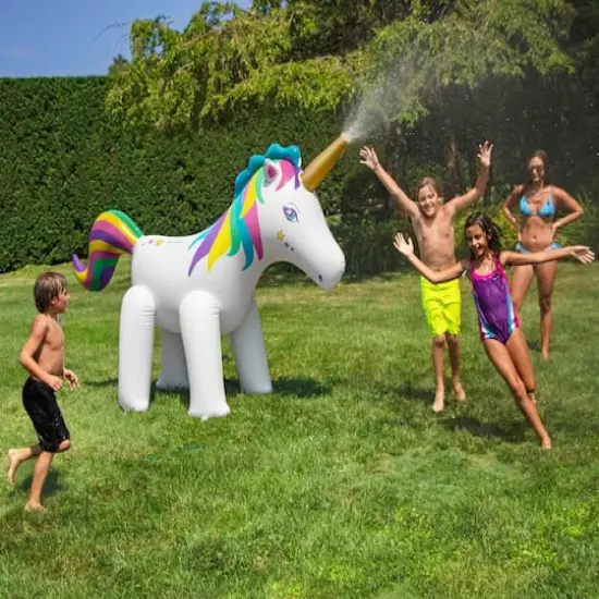 Swimline 6ft. Rainbow Unicorn Outdoor Inflatable Lawn Sprinkler {5}