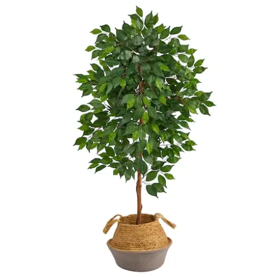 4ft. Ficus Artificial Tree in Boho Chic Handmade Cotton & Jute Gray Woven Planter {1}