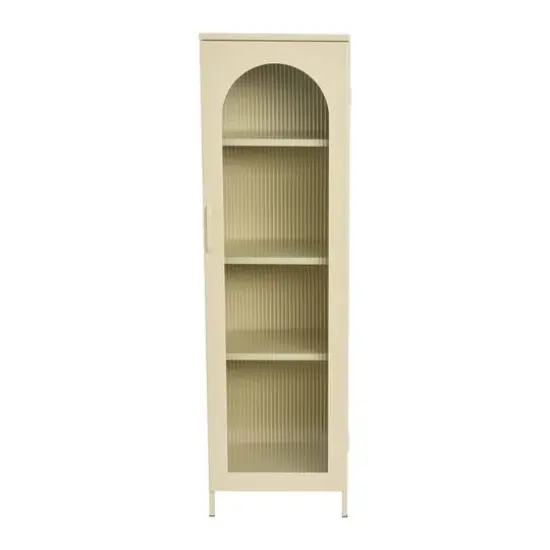 Hello Honey® Solstice 5ft. Tall Metal Accent Cabinet with Arched Glass Door Cream {10}