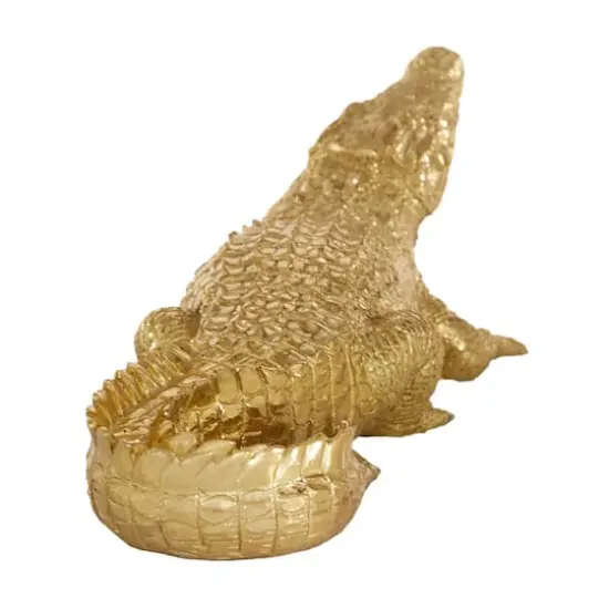 16" Gold Traditional Crocodile Sculpture {5}
