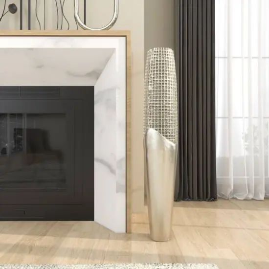 3ft. Silver Aluminum Grid Inspired Vase with Open Frame Design {12}