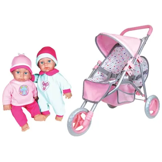 Lissi Dolls 11" Twin Baby Dolls With Twin Jogger Stroller {1}