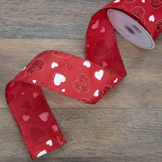 2.5" x 10yd. Glitter Hearts Valentine's Day Wired Craft Ribbon {3}