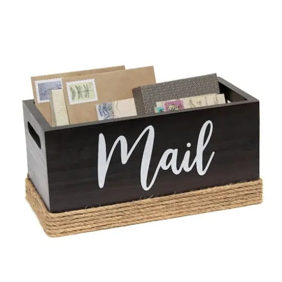 Elegant Designs Mail Script Mail Holder with Handles White/Dark Wood {7}
