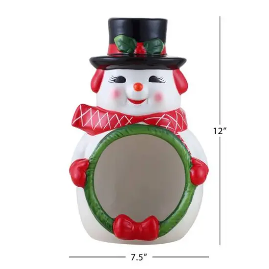 12" Ceramic Musical Snowman Candy Bowl {4}