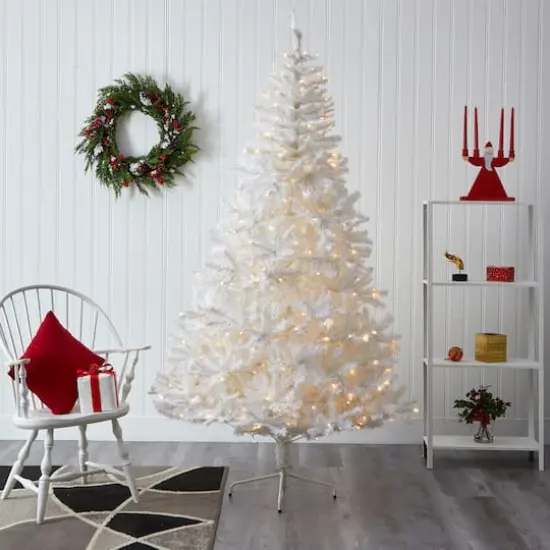 7.5ft. Pre-Lit White Artificial Christmas Tree, Clear LED Lights {3}