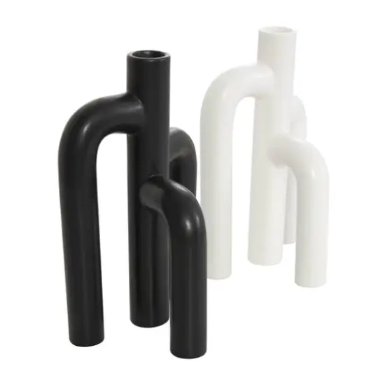 CosmoLiving by Cosmopolitan 10" Black & White Ceramic Abstract 3-Arch Vase Set {7}