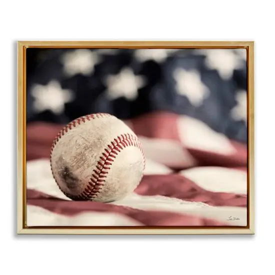 Stupell Industries Baseball & American Flag Floater Framed Art Gold {1}