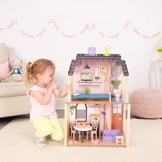 KidKraft Bella View Wooden Dollhouse with Rooftop Deck & 31 Accessories {6}