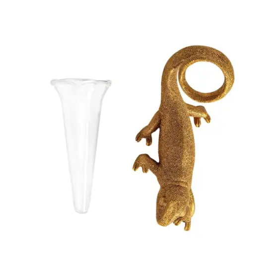 Hello Honey&reg; 7.5" Long Gold Chameleon with Glass Vase {4}