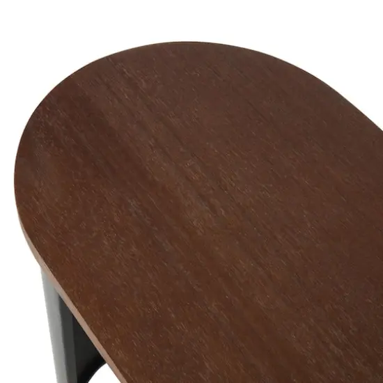 47.25" Black Wood Curved Crescent Living Room Console Table with Brown Wood Oval Tabletop {5}