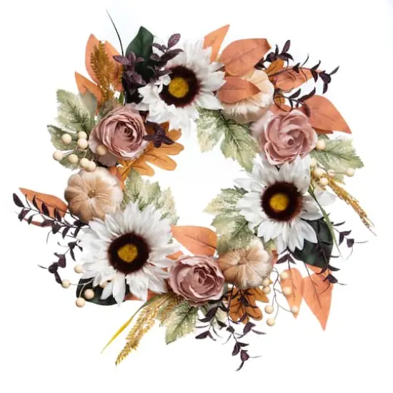 22" Sunflower, Pumpkin & Rose Wreath by Ashland&reg; {1}