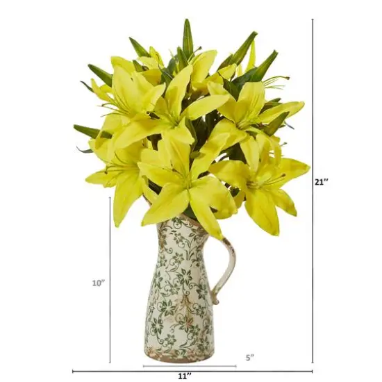 Lily Artificial Arrangement in Floral Pitcher {3}