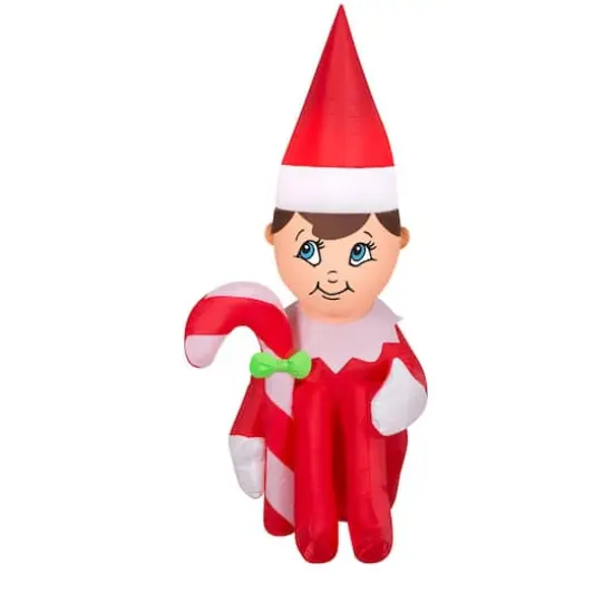 3.5ft. Airblown&reg; Inflatable Christmas Elf on the Shelf Hugging Candy Cane {1}