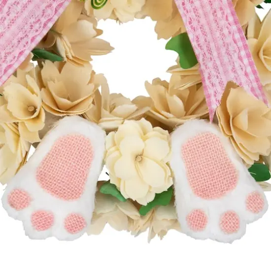18" Wooden Floral Artificial Easter Wreath with Rabbit Ears & Paws {6}
