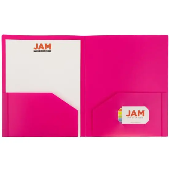 JAM Paper Heavy Duty Plastic 2-Pocket Folders, 6ct. Fuchsia {5}