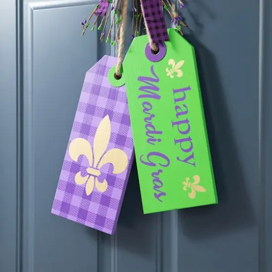 Glitzhome&reg; 25.5" Happy Mardi Gras Day Wooden Bookmark Door Hanger {5}