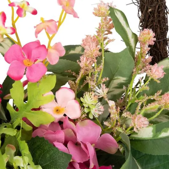 16" Leafy Pink Hydrangea Floral Spring Hanging Basket {6}