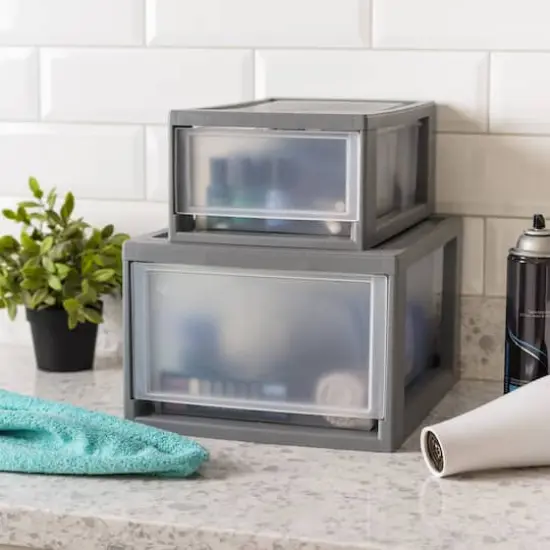 IRIS&reg; 6qt. Gray Stackable Storage Bin with Clear Drawer {9}