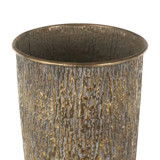 Brass Metal Abstract Tapered Textured Floor Decorative Vase with Gray Backing Set {5}