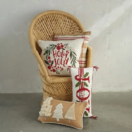 Hello Honey&reg; Red, Cream & Tan Plaid Square Recycled Chenille & Cotton Pillow {3}