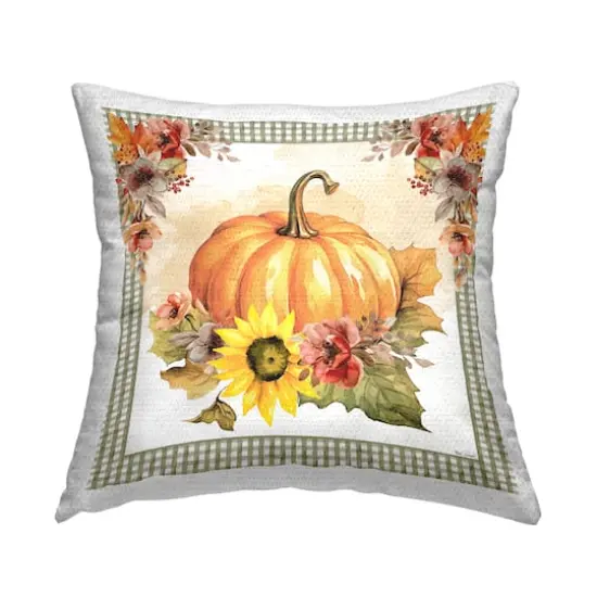 Stupell Industries Pumpkin with Flower Accent Outdoor Printed Pillow {1}
