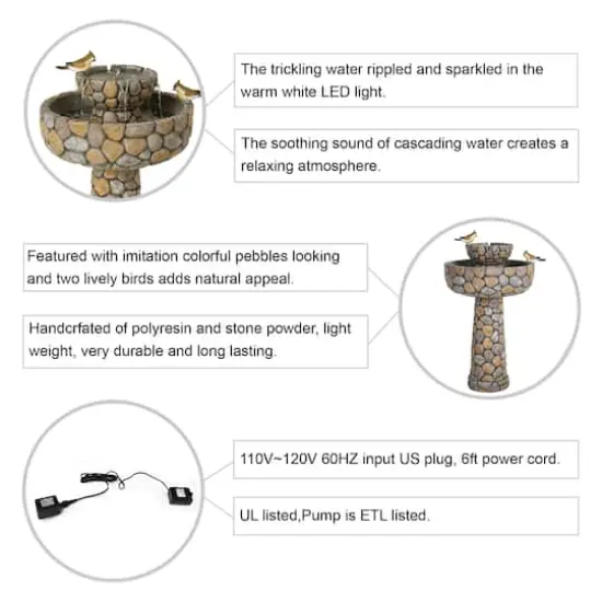 Glitzhome&reg; 2ft. 2-Tier Stone-Like Outdoor Birdbath Fountain {8}