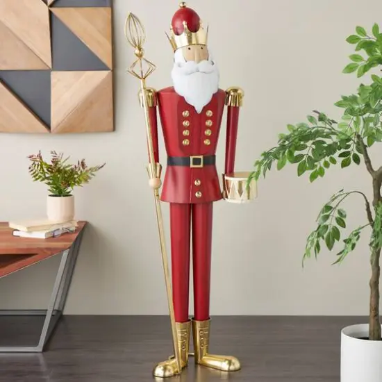 52.5" Red Standing Nutcracker with Drum Metal Sculpture {3}