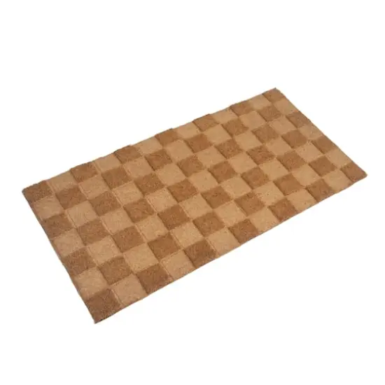 Hello Honey&reg; Natural Checkerboard Print Engraved Coir Doormat {3}