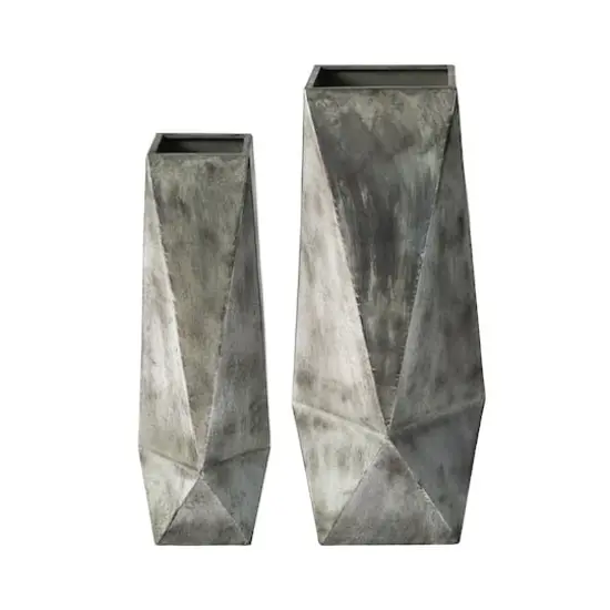 Glitzhome&reg; Geometric Antique Silver Metal Floor Vases Set {1}
