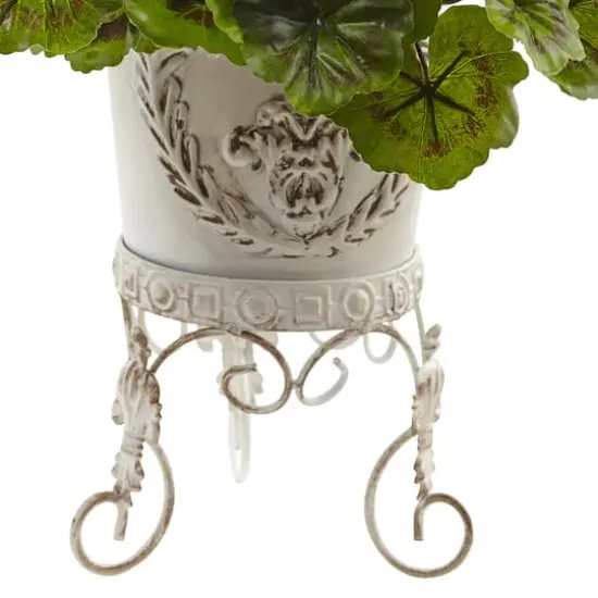 18.5" Red UV Resistant Geranium Arrangement in White Metal Planter {4}