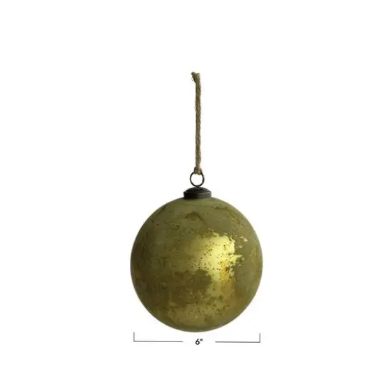 Hello Honey® 6" Matte Olive Green & Gold Distressed Glass Ball Ornament {4}