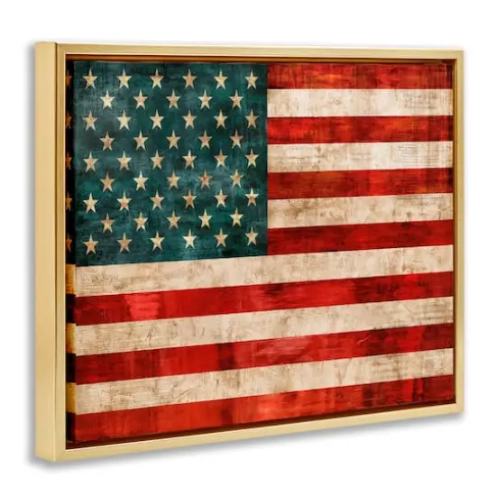 Stupell Industries US American Flag Rustic Pattern Floater Framed Art Gold {4}