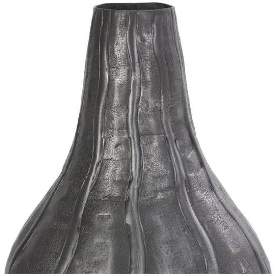 13" Black Metal Snakeskin Inspired Vase with Dimensional Wavy Accents {6}