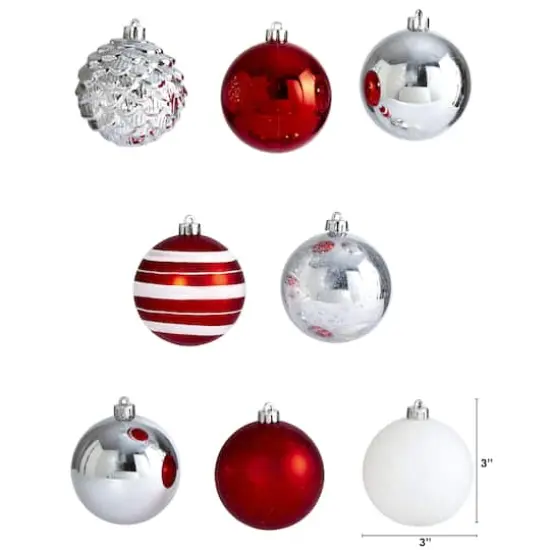 64ct. 3" Red & Silver Shatterproof Ball Ornaments {3}