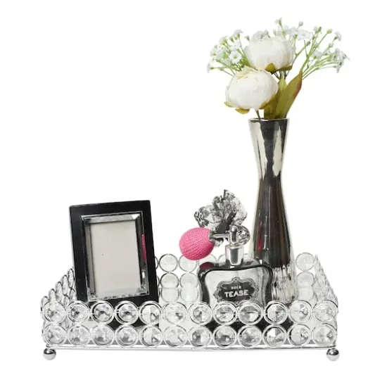 Elegant Designs&trade; 10.5" Chrome Decorative Mirrored Jewelry Vanity Tray {9}