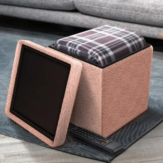 Sorbus Teddy Storage Ottoman Cube Pink {3}