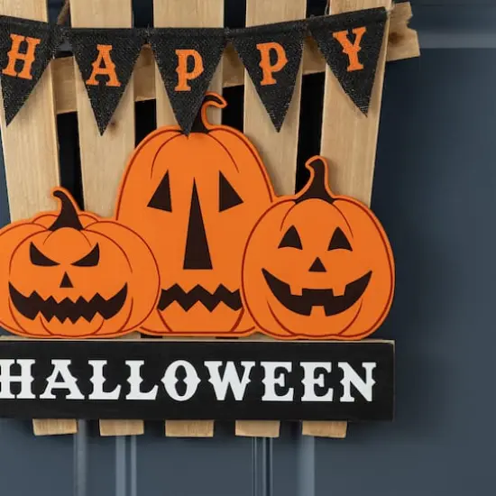 Glitzhome&reg; 14"H Halloween Wood Jack O Lantern Door Hanger {6}
