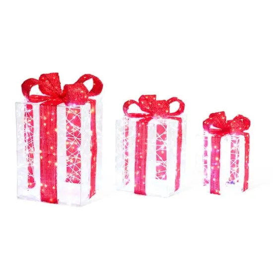 Glitzhome&reg; Lighted Christmas Crystal White 3D Giftbox Outdoor D&eacute;cor Set {1}