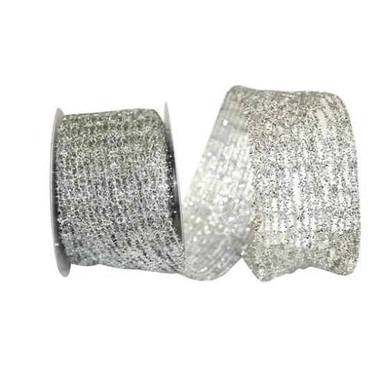 JAM Paper 2.5" x 10yd. Flex Net Stretch Metallic Wired Edge Mesh Ribbon Silver {1}