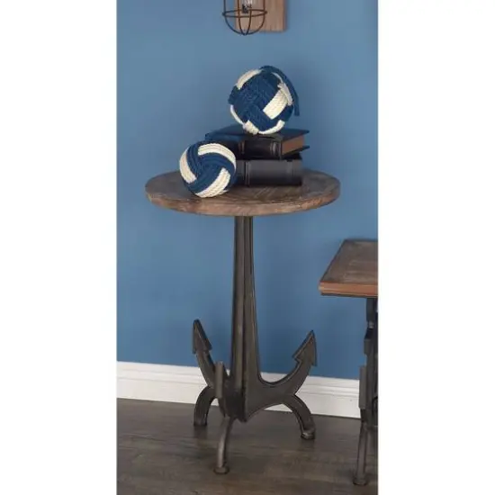 2ft. Black Iron and Wood Coastal Accent Table {7}