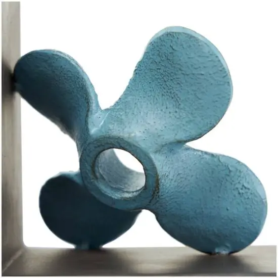 6.5" Teal Metal Boat Distressed Propeller Bookends with Brown L-Shaped Stands {7}