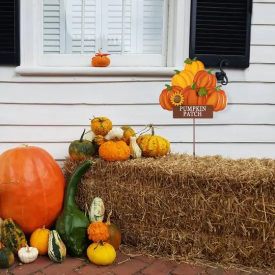 Glitzhome&reg; 42" Fall Metal Pumpkins Stack Yard Stake {4}
