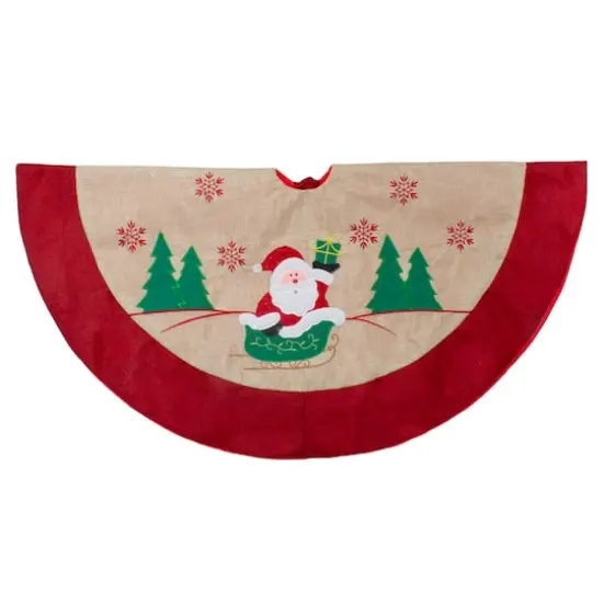 36" Santa Claus in Sleigh Burlap & Embroidered Christmas Tree Skirt {1}
