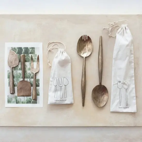 Hello Honey® Gold Electroplated Hand-Forged Metal Salad Server Set {3}