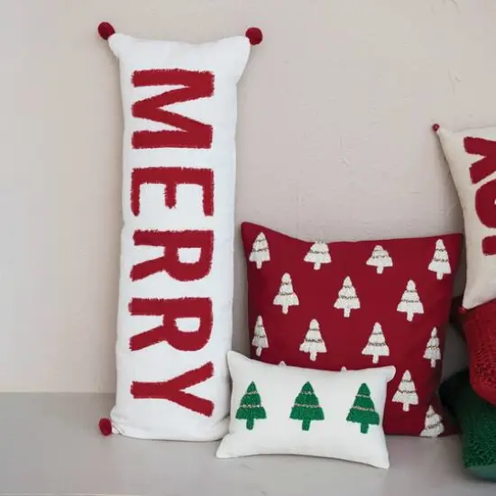 Hello Honey&reg; Red & White Merry Woven Cotton Lumbar Pillow {3}