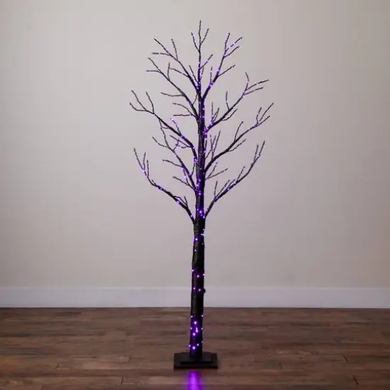 6ft. Pre-Lit Artificial Halloween Twig Tree with 480 Orange & Purple LED Lights {9}