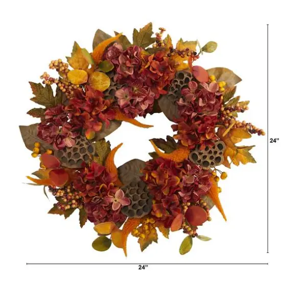 24" Fall Hydrangea, Lotus & Berry Wreath {3}