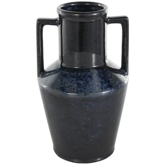 11" Dark Blue Ceramic Ombre Textured Vase with Rectangular Handles {1}